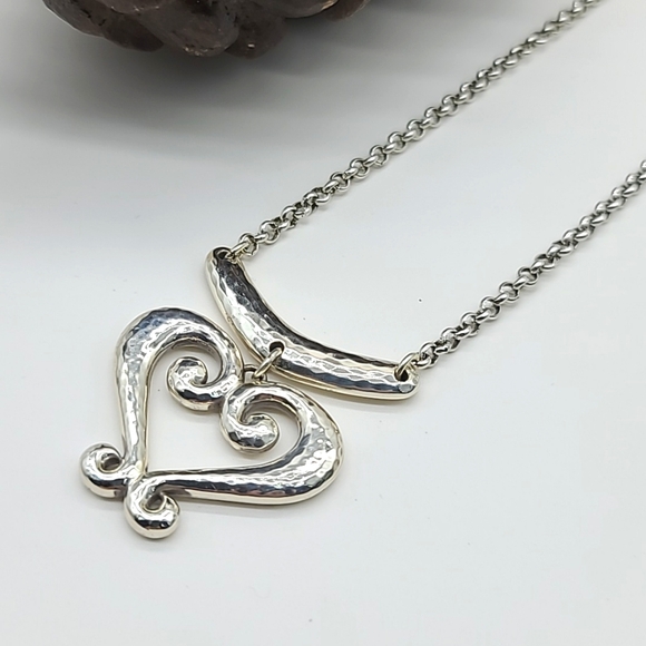 Brighton "GENOA HEART PETITE" Hammered Silver Rustic Heart ❤️ Pendant! Rare Size - Picture 8 of 12
